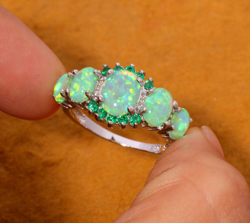 Green Fire Opal Ring