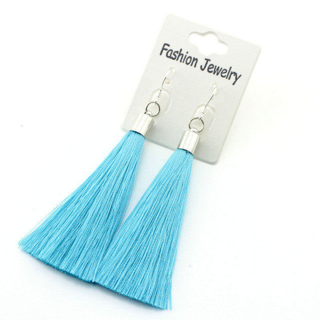 Gold Silver Earrings Silk Tassel