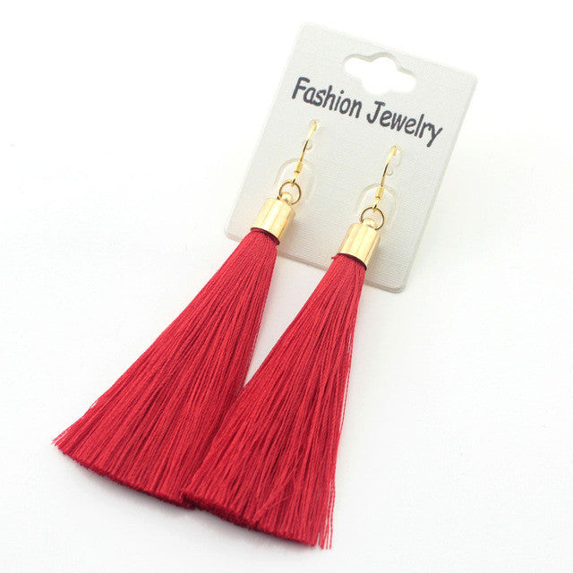 Gold Silver Earrings Silk Tassel