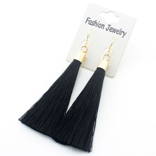 Gold Silver Earrings Silk Tassel
