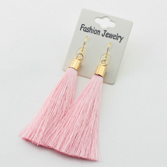Gold Silver Earrings Silk Tassel