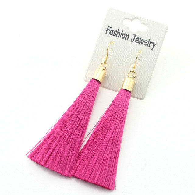 Gold Silver Earrings Silk Tassel