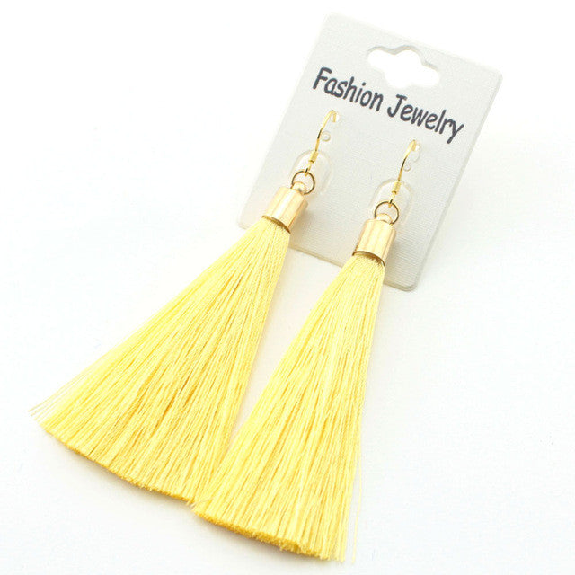 Gold Silver Earrings Silk Tassel