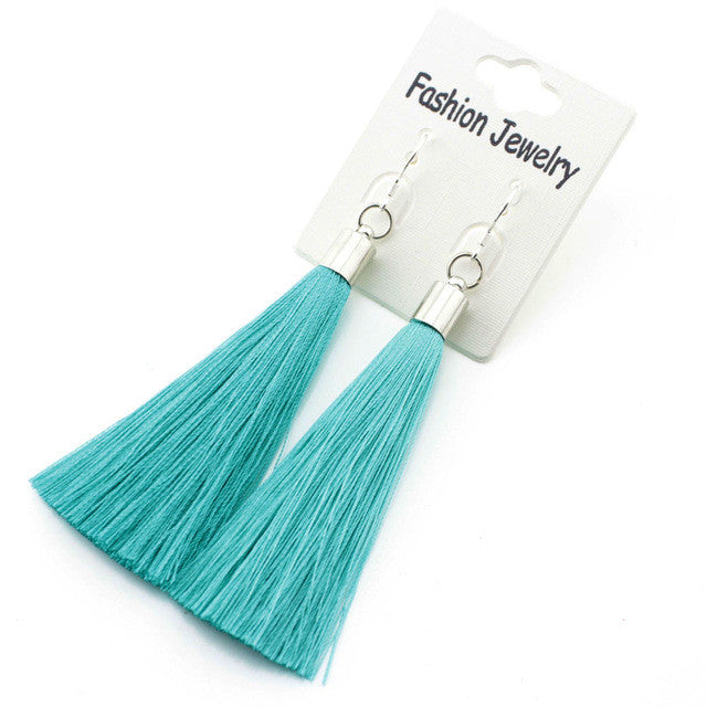Gold Silver Earrings Silk Tassel