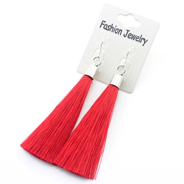 Gold Silver Earrings Silk Tassel