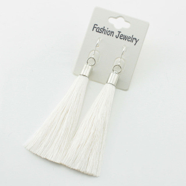 Gold Silver Earrings Silk Tassel