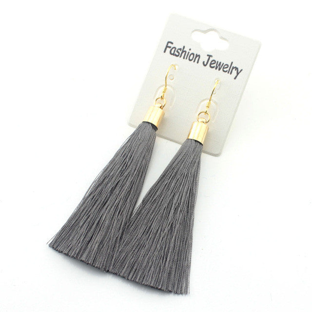 Gold Silver Earrings Silk Tassel