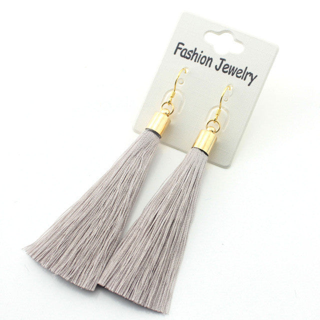 Gold Silver Earrings Silk Tassel