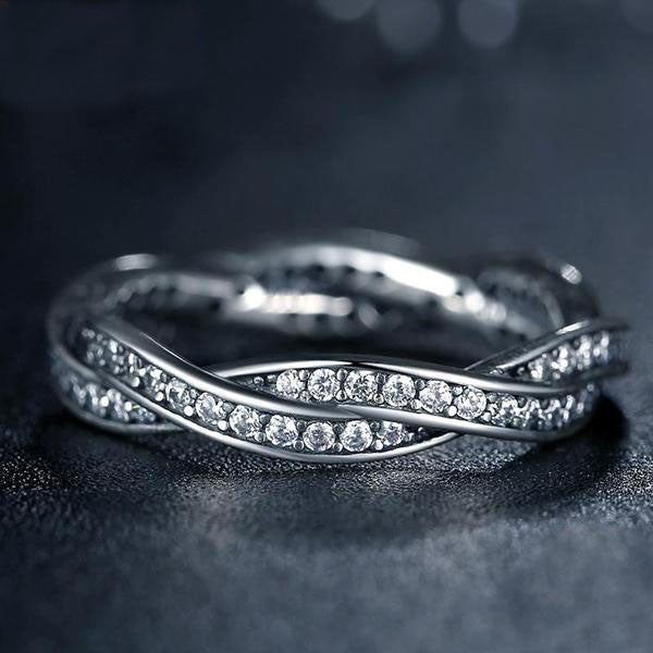 Braided Pave Silver Ring