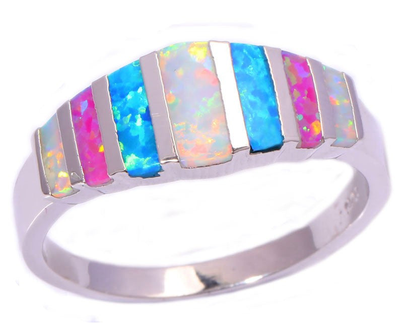 Pink Blue White Fire Opal Ring