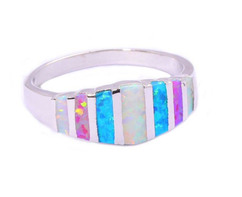 Pink Blue White Fire Opal Ring